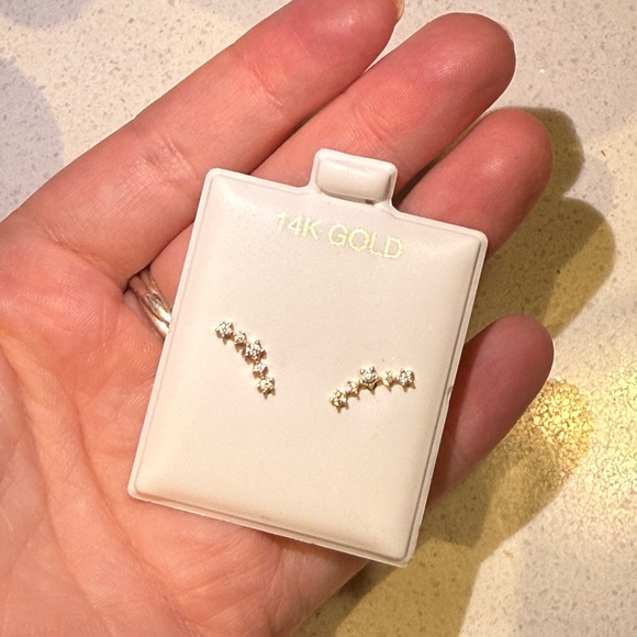 Cubic Zirconia 5 Star Dainty Curved Crawler Earrings in 10K Gold - Picture 5 of 5